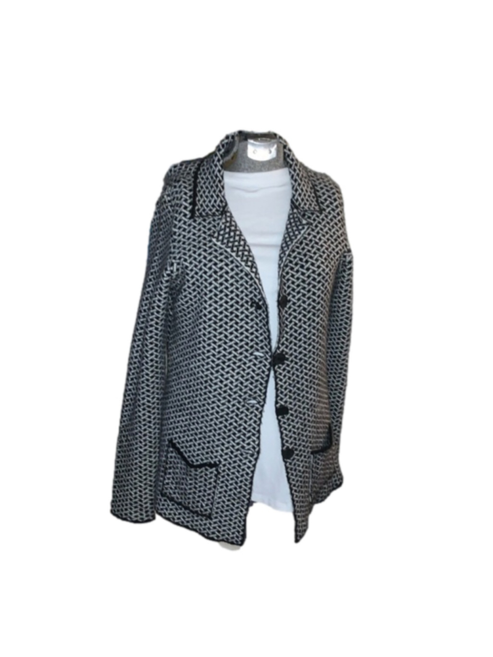 Italian Cocogiò black white lattice pattern cardigan sweater blazer large